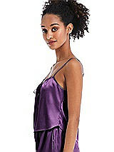Side View Thumbnail - African Violet Drawstring Neck Satin Cami with Bow Detail - Nyla