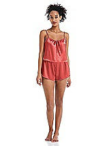 Alt View 1 Thumbnail - Perfect Coral Drawstring Neck Satin Cami with Bow Detail - Nyla