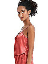 Side View Thumbnail - Perfect Coral Drawstring Neck Satin Cami with Bow Detail - Nyla