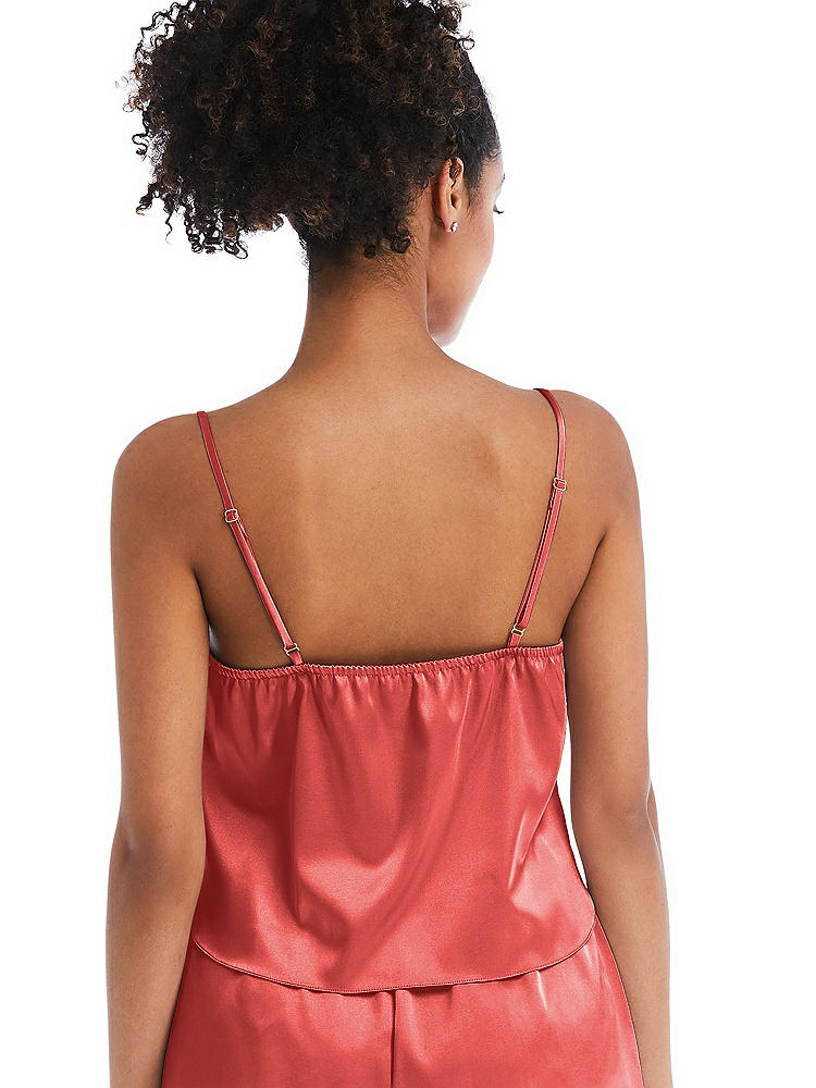 Back View - Perfect Coral Drawstring Neck Satin Cami with Bow Detail - Nyla