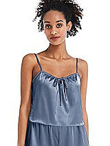 Front View Thumbnail - Larkspur Blue Drawstring Neck Satin Cami with Bow Detail - Nyla