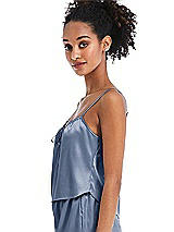 Side View Thumbnail - Larkspur Blue Drawstring Neck Satin Cami with Bow Detail - Nyla