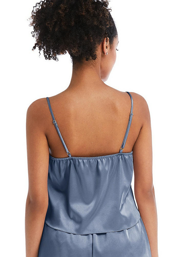 Back View - Larkspur Blue Drawstring Neck Satin Cami with Bow Detail - Nyla