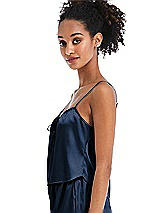 Side View Thumbnail - Midnight Navy Drawstring Neck Satin Cami with Bow Detail - Nyla