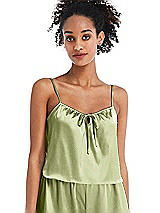 Front View Thumbnail - Mint Drawstring Neck Satin Cami with Bow Detail - Nyla