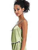 Side View Thumbnail - Mint Drawstring Neck Satin Cami with Bow Detail - Nyla