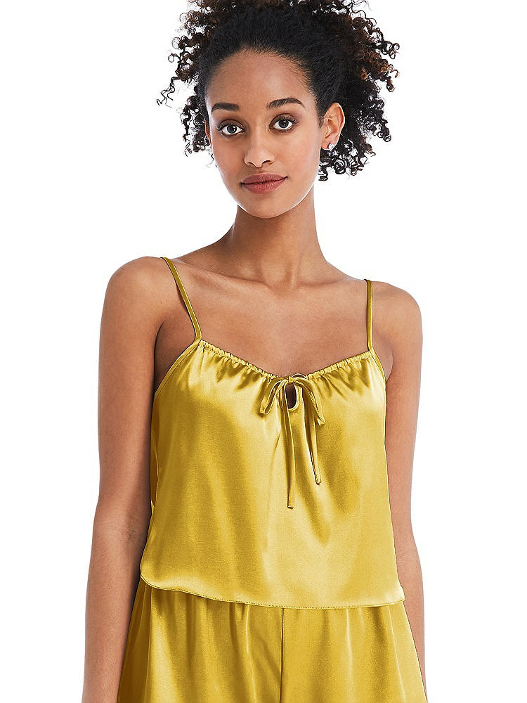 Front View - Marigold Drawstring Neck Satin Cami with Bow Detail - Nyla