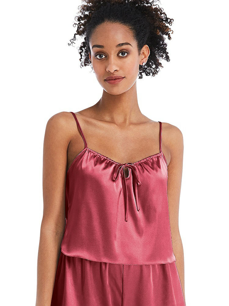 Front View - Nectar Drawstring Neck Satin Cami with Bow Detail - Nyla