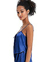 Side View Thumbnail - Sapphire Drawstring Neck Satin Cami with Bow Detail - Nyla