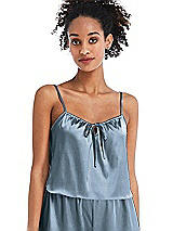 Front View Thumbnail - Slate Drawstring Neck Satin Cami with Bow Detail - Nyla