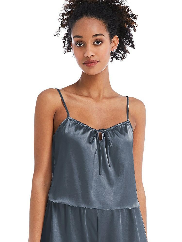 Front View - Silverstone Drawstring Neck Satin Cami with Bow Detail - Nyla