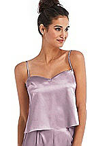 Front View Thumbnail - Suede Rose Split Back Satin Cami Top with Slim Straps
