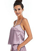 Side View Thumbnail - Suede Rose Split Back Satin Cami Top with Slim Straps