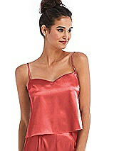Front View Thumbnail - Perfect Coral Split Back Satin Cami Top with Slim Straps