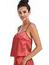 Side View Thumbnail - Perfect Coral Split Back Satin Cami Top with Slim Straps