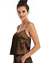 Side View Thumbnail - Latte Split Back Satin Cami Top with Slim Straps