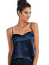Front View Thumbnail - Midnight Navy Split Back Satin Cami Top with Slim Straps