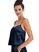Side View Thumbnail - Midnight Navy Split Back Satin Cami Top with Slim Straps