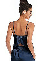 Rear View Thumbnail - Midnight Navy Split Back Satin Cami Top with Slim Straps