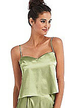 Front View Thumbnail - Mint Split Back Satin Cami Top with Slim Straps