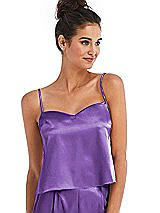Front View Thumbnail - Pansy Split Back Satin Cami Top with Slim Straps