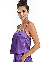 Side View Thumbnail - Pansy Split Back Satin Cami Top with Slim Straps
