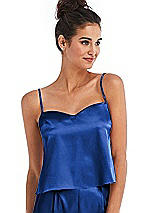 Front View Thumbnail - Sapphire Split Back Satin Cami Top with Slim Straps