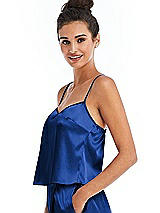 Side View Thumbnail - Sapphire Split Back Satin Cami Top with Slim Straps