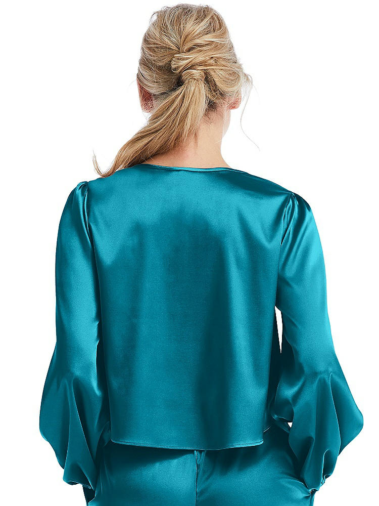 Back View - Oasis Satin Pullover Puff Sleeve Top - Parker