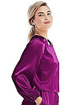 Side View Thumbnail - Persian Plum Satin Pullover Puff Sleeve Top - Parker