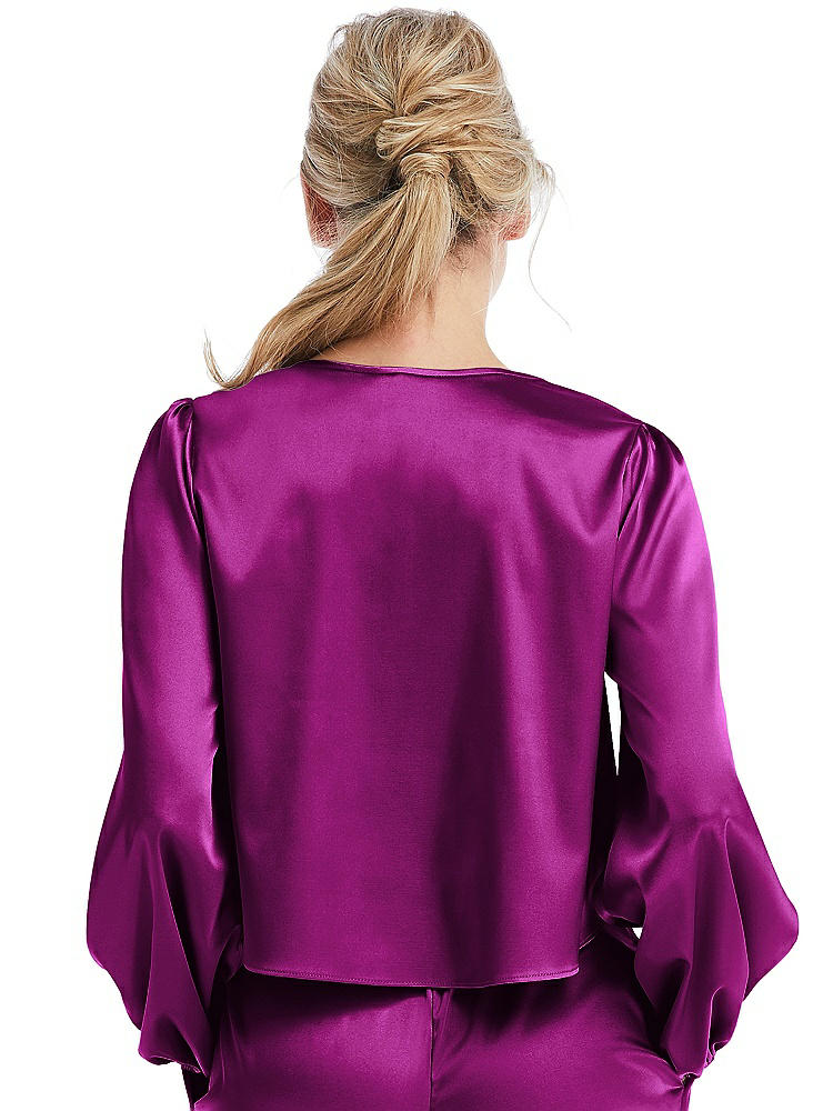 Back View - Persian Plum Satin Pullover Puff Sleeve Top - Parker