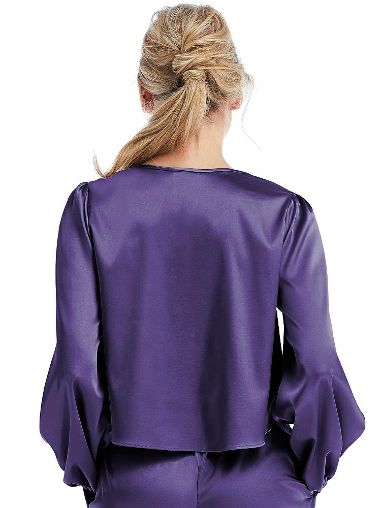 Back View - Regalia - PANTONE Ultra Violet Satin Pullover Puff Sleeve Top - Parker