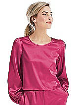 Front View Thumbnail - Shocking Satin Pullover Puff Sleeve Top - Parker