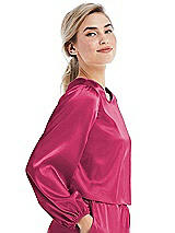 Side View Thumbnail - Shocking Satin Pullover Puff Sleeve Top - Parker