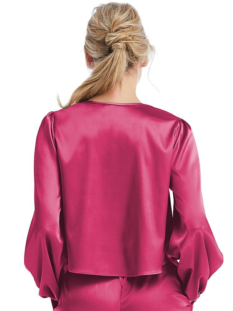 Back View - Shocking Satin Pullover Puff Sleeve Top - Parker