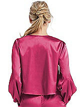 Rear View Thumbnail - Shocking Satin Pullover Puff Sleeve Top - Parker