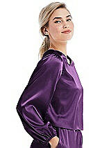Side View Thumbnail - African Violet Satin Pullover Puff Sleeve Top - Parker