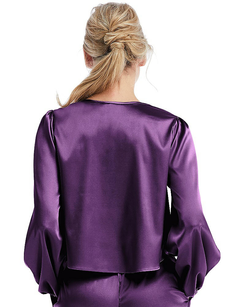 Back View - African Violet Satin Pullover Puff Sleeve Top - Parker