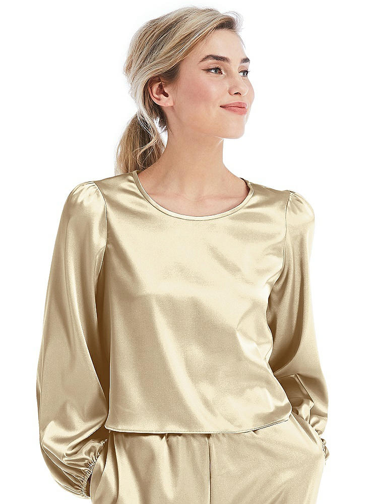 Front View - Banana Satin Pullover Puff Sleeve Top - Parker