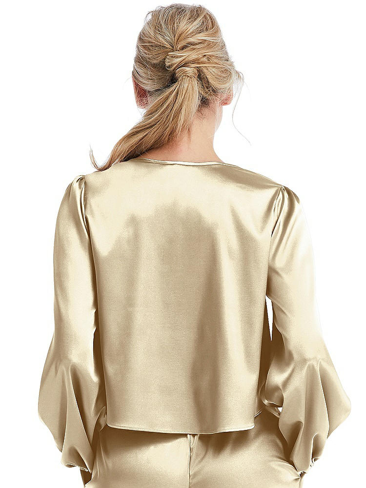 Back View - Banana Satin Pullover Puff Sleeve Top - Parker