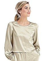 Front View Thumbnail - Champagne Satin Pullover Puff Sleeve Top - Parker