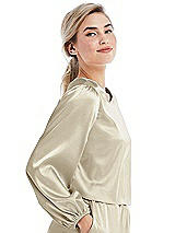 Side View Thumbnail - Champagne Satin Pullover Puff Sleeve Top - Parker