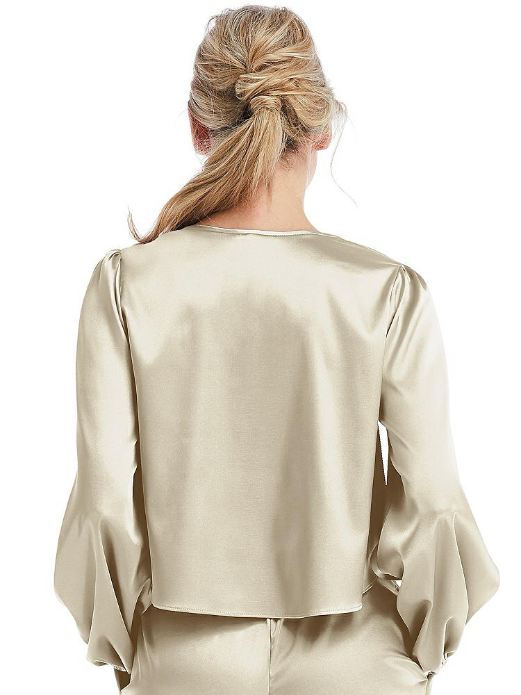 Back View - Champagne Satin Pullover Puff Sleeve Top - Parker