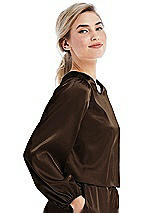Side View Thumbnail - Espresso Satin Pullover Puff Sleeve Top - Parker