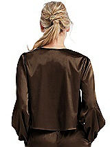 Rear View Thumbnail - Espresso Satin Pullover Puff Sleeve Top - Parker