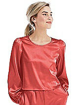 Front View Thumbnail - Perfect Coral Satin Pullover Puff Sleeve Top - Parker