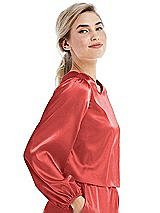 Side View Thumbnail - Perfect Coral Satin Pullover Puff Sleeve Top - Parker