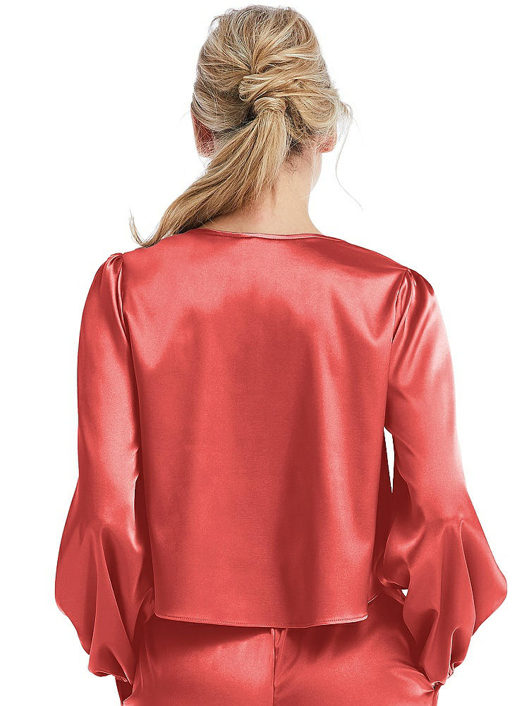 Back View - Perfect Coral Satin Pullover Puff Sleeve Top - Parker