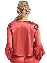 Rear View Thumbnail - Perfect Coral Satin Pullover Puff Sleeve Top - Parker