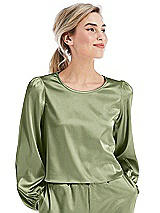 Front View Thumbnail - Kiwi Satin Pullover Puff Sleeve Top - Parker